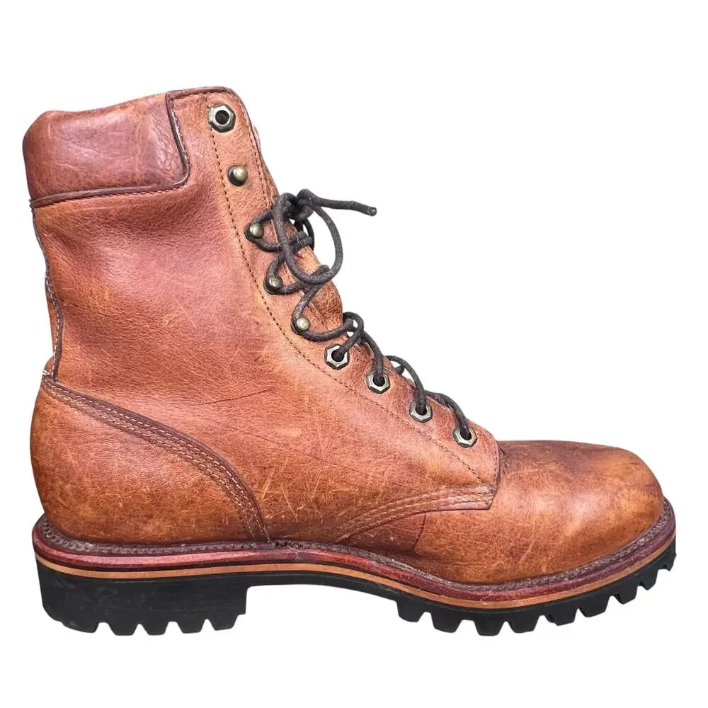 Vintage Chippewa USA Brown Leather Logger Work Boots Size 11.5 D
